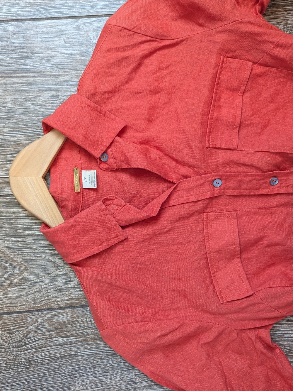 Magaschoni 100% Linen Shirt Dress Long Sleeve Small Spice Orange Belted Waist - Picture 2 of 10